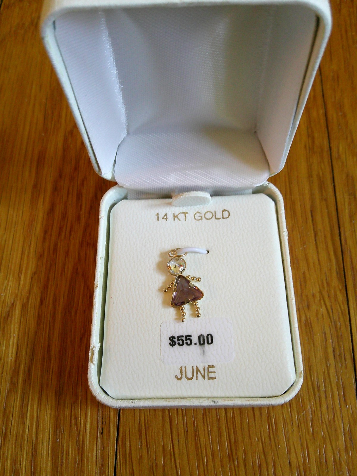 14K Yellow Gold Little Girl Purple Jewel Clear CZ June Birthstone Charm Pendant