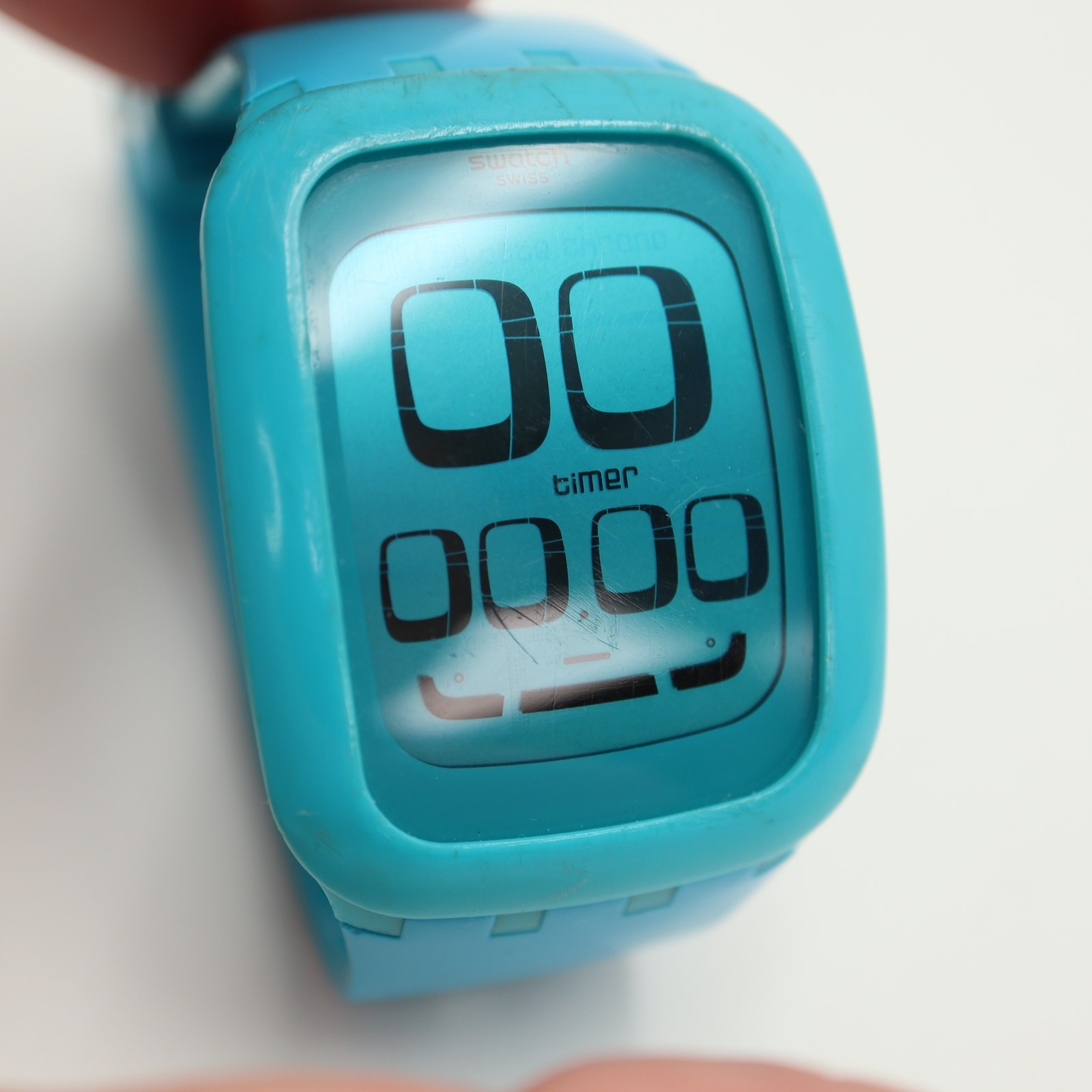 Swatch Touch Blue Digital 39mm Watch Alarm Chrono Timer Silicone w New Battery