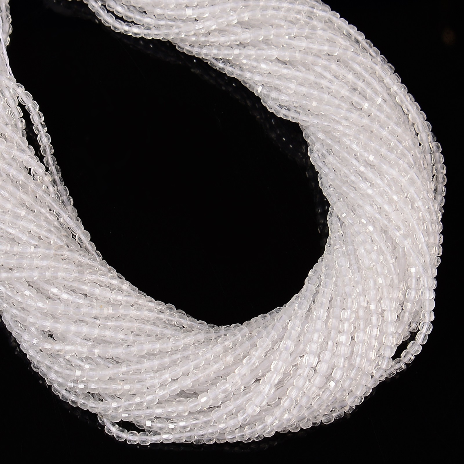 Natural Clear Quartz Faceted Cube Beads Size 2mm 15.5” Strand