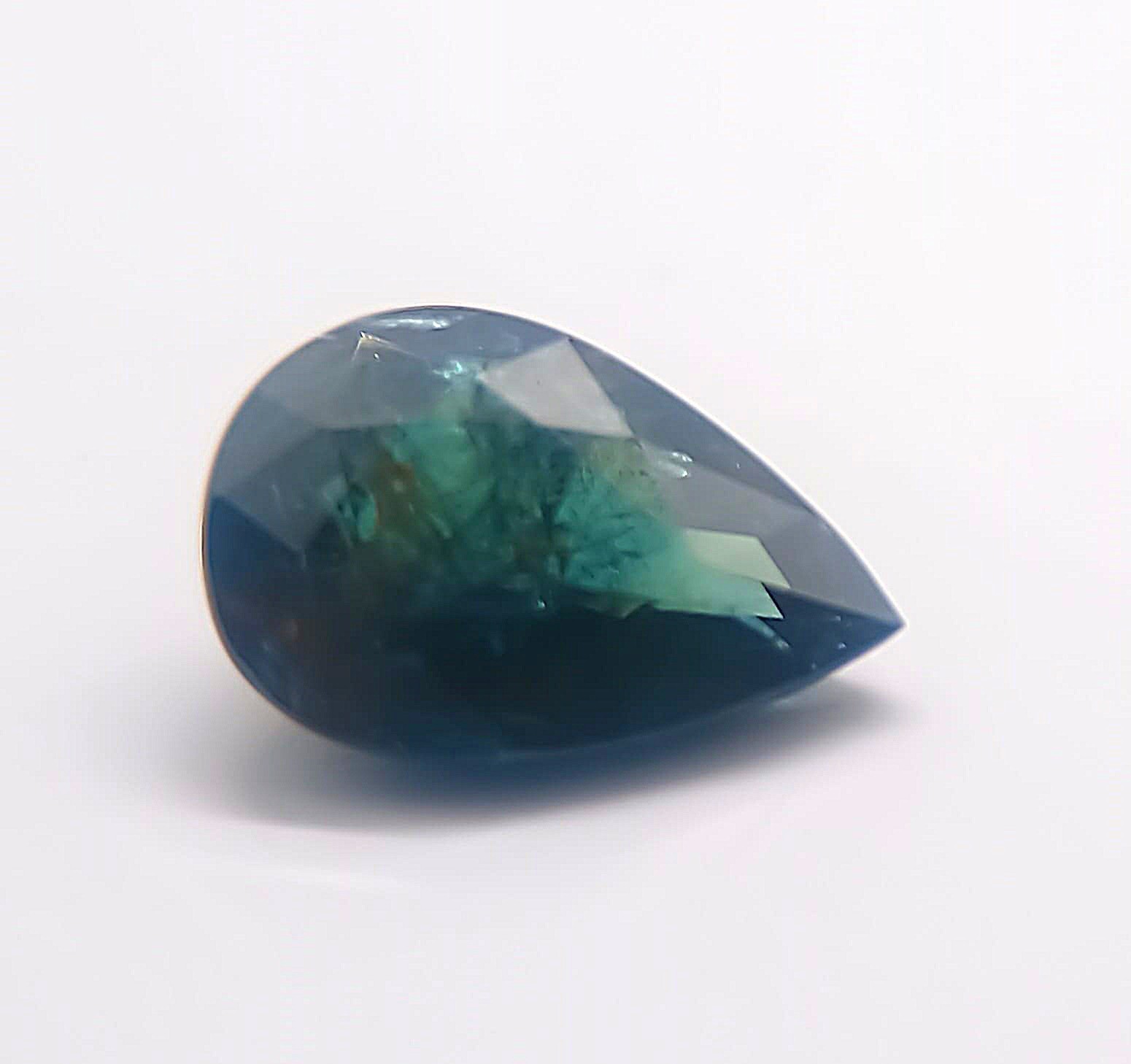 AUSTRALIAN OCEAN DEEP NAVY BLUE-Green SAPPHIRE 1.36ct Pear Tasmanian Plant Insid