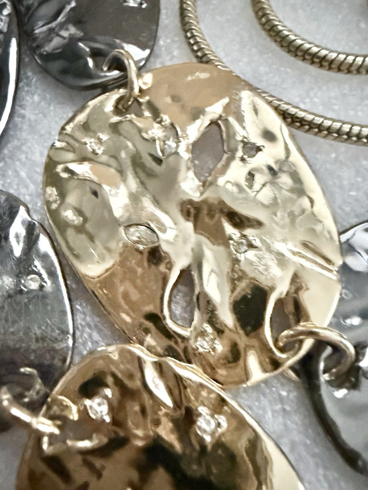 ALEXIS BITTAR Hammered 10k GP Organic Discs W/Ruthenium Accents 38” Necklace