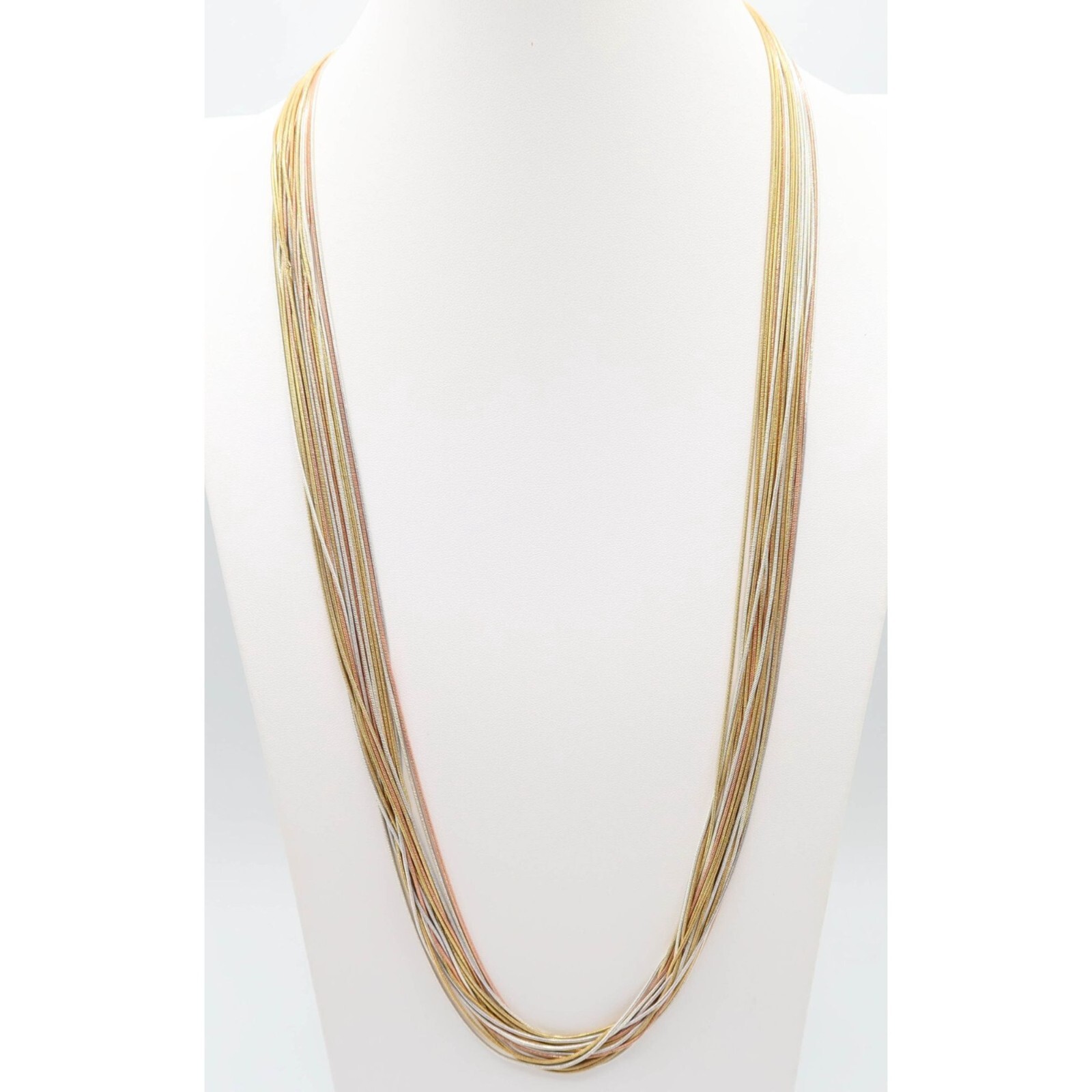 Multi Strand Snake Chain Ribbon Tie Necklace Silver/Gold/Rose Gold Tone 29″