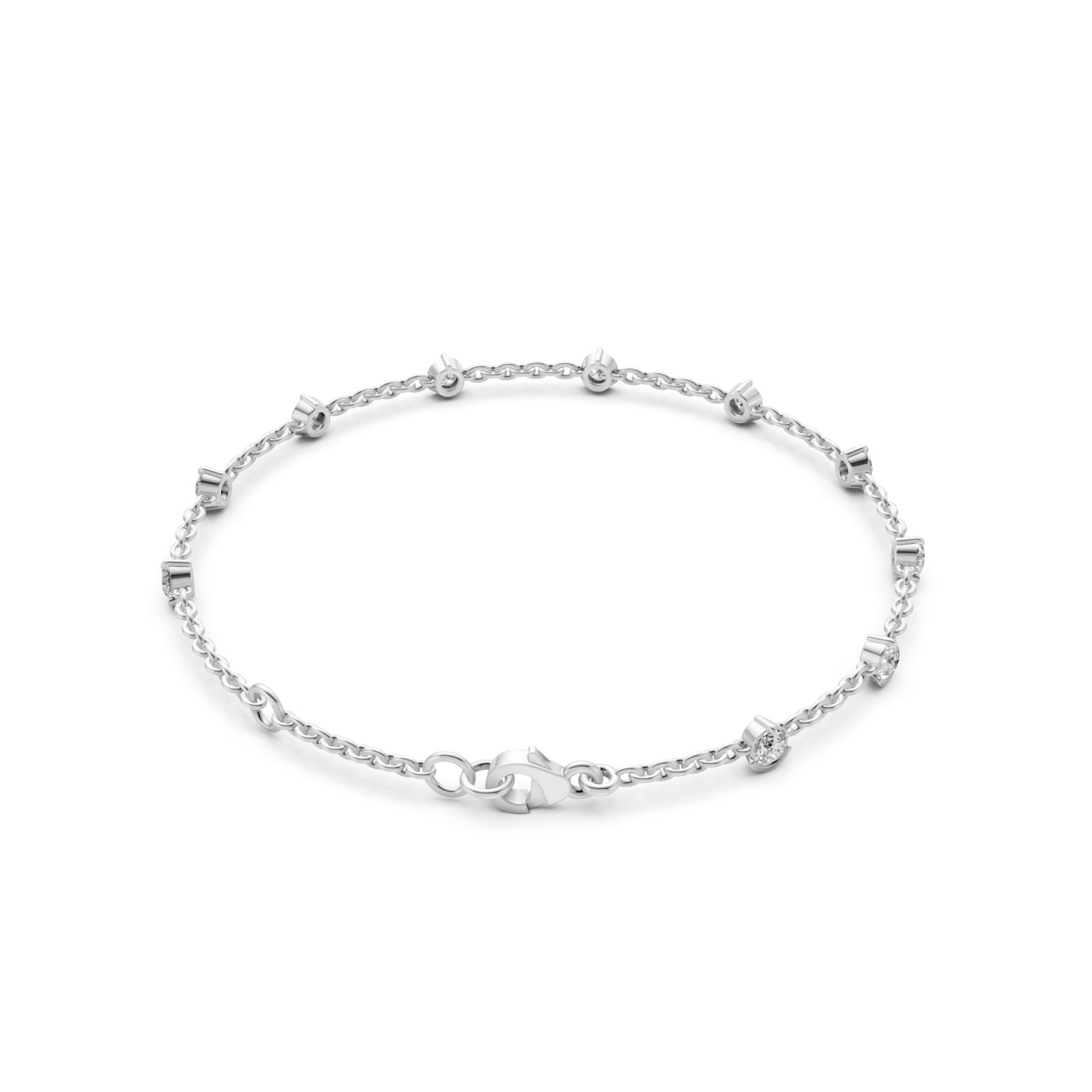 1.10 Carat Lab Grown Diamond Station Bracelet Bezel Set 14K White Gold 7 Inch