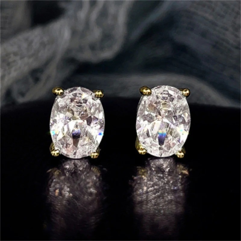 Huitan Simple Stud Earrings with Oval CZ for Lady Daily Wear Ear Accessories