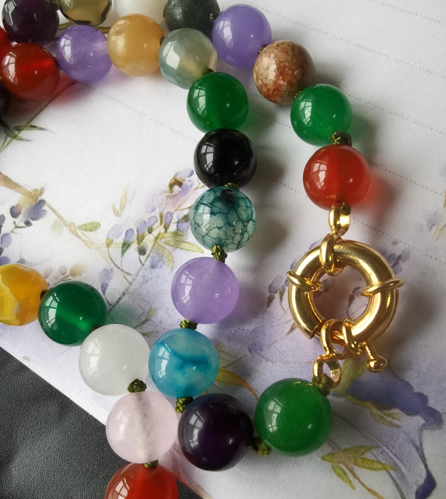 Round rainbow Jade necklace bracelet,Round 8mm gemstone Beads Knotted 16″-60″