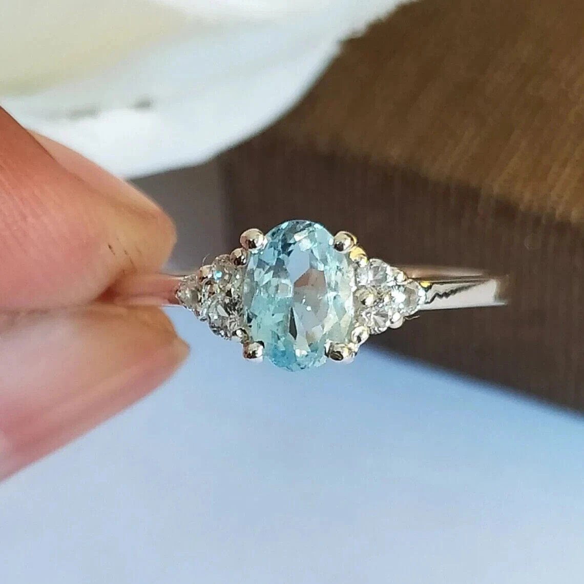 2.30Ct Oval Cut Simulated Aquamarine Engagement Ring 14k White Gold Plated