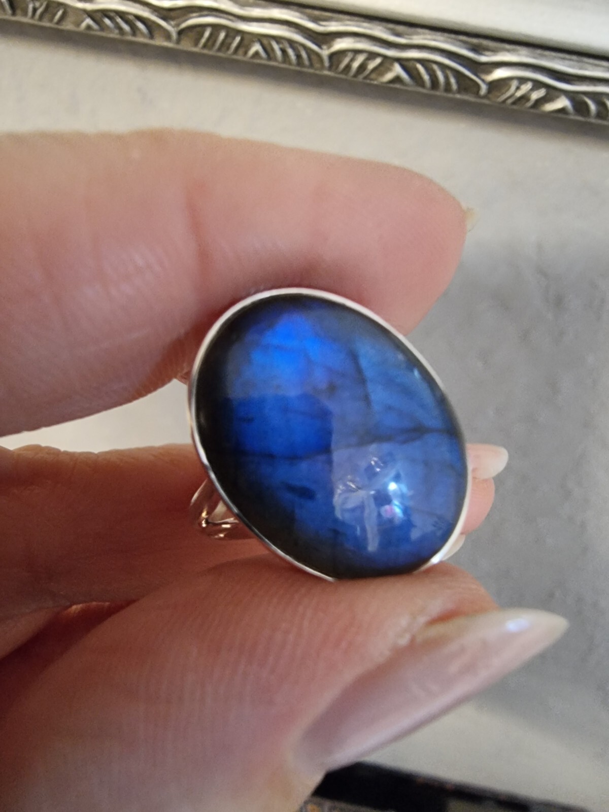 NEW Luxury 925 Sterling Silver Ring with Real Blue Labradorite, Size 6-11, Oval