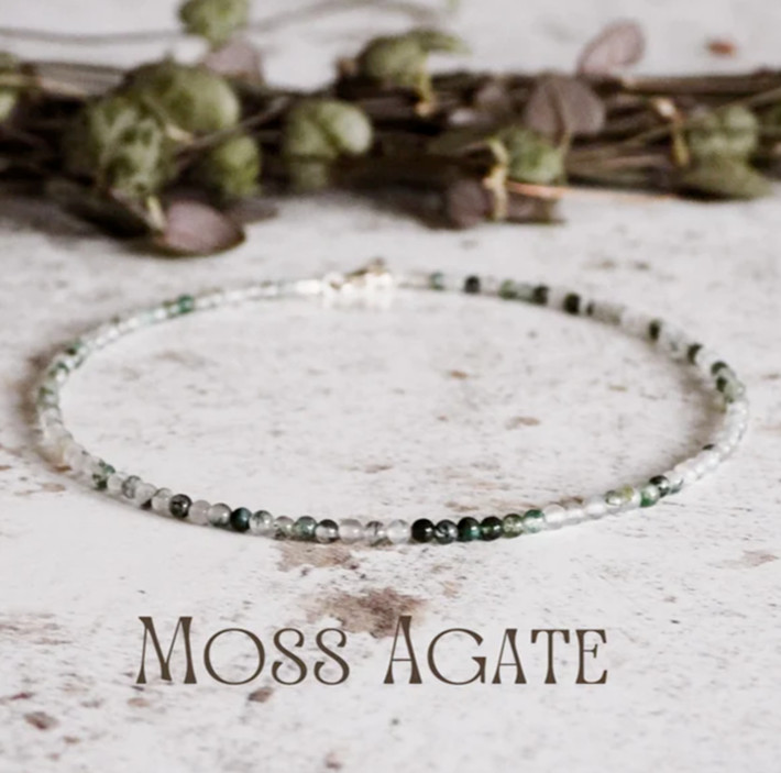 2025Gift Idea Natural Tiny Green Moss Agate Healing Reiki Dainty Crystal Anklet