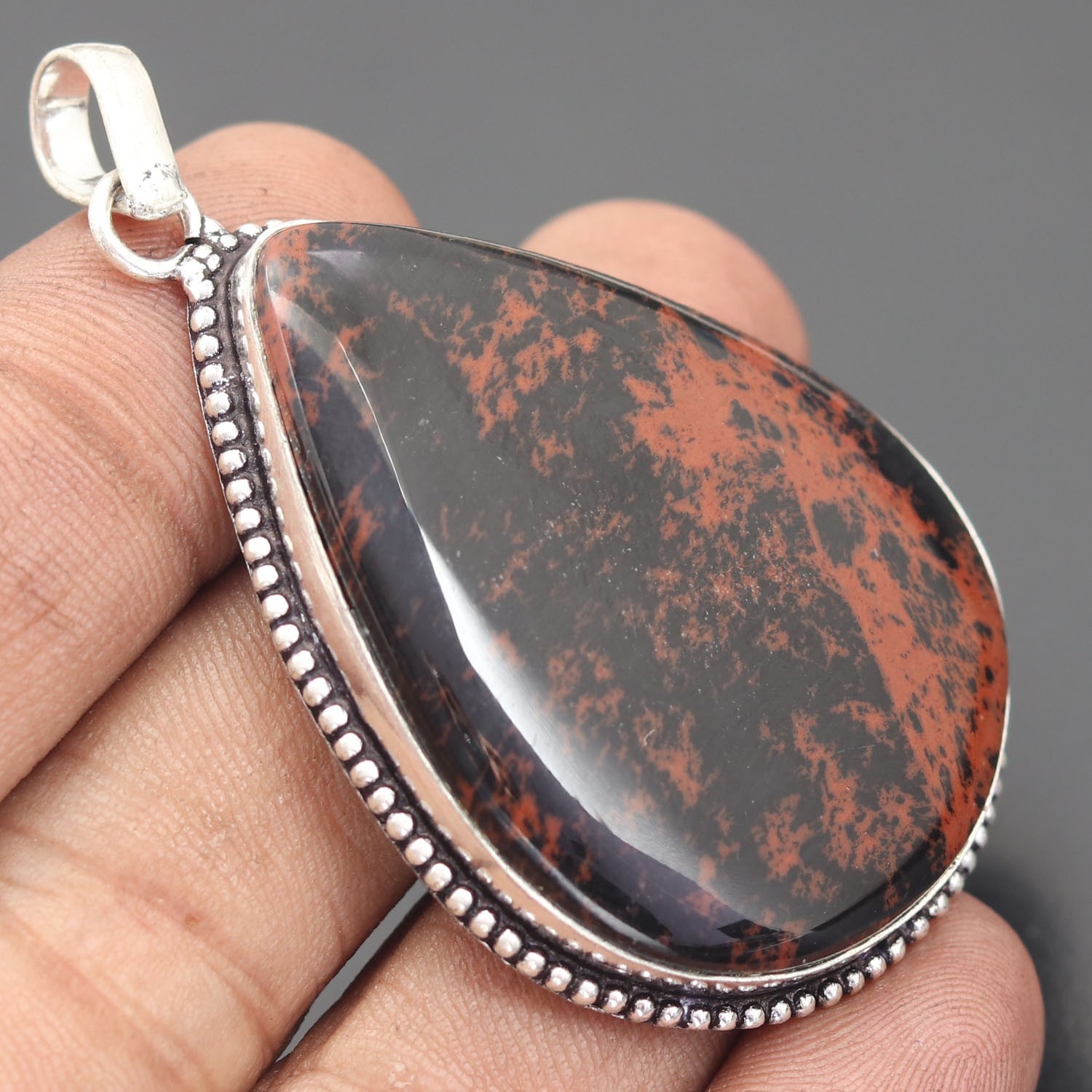 Mahogany Obsidian Gemstone 925 Sterling Silver Handmade Pendant Jewelry Gift For
