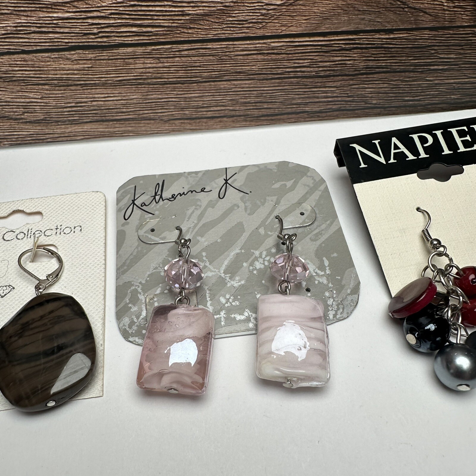 Silver Tone Beaded Dangle Drop Pierced Earrings NWT Lot Of 3