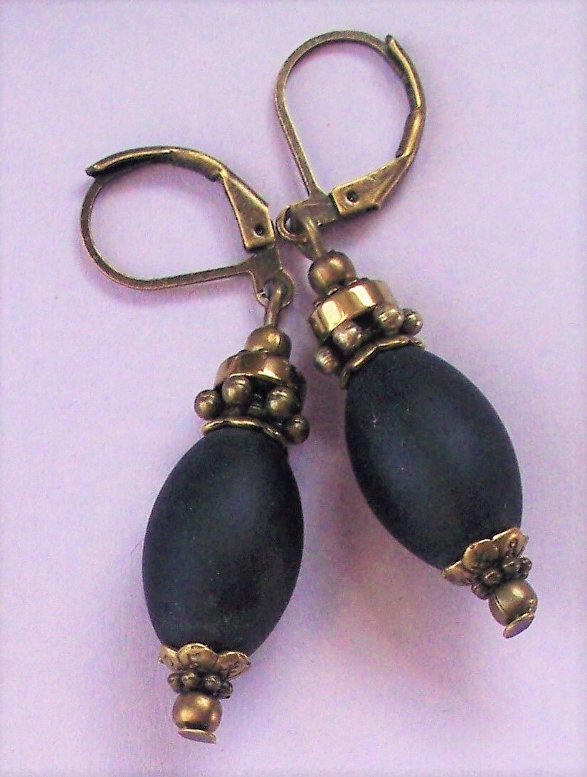 flat BLACK CRYSTAL drop Lever back COPPER or BRONZE U CHOOSE XX