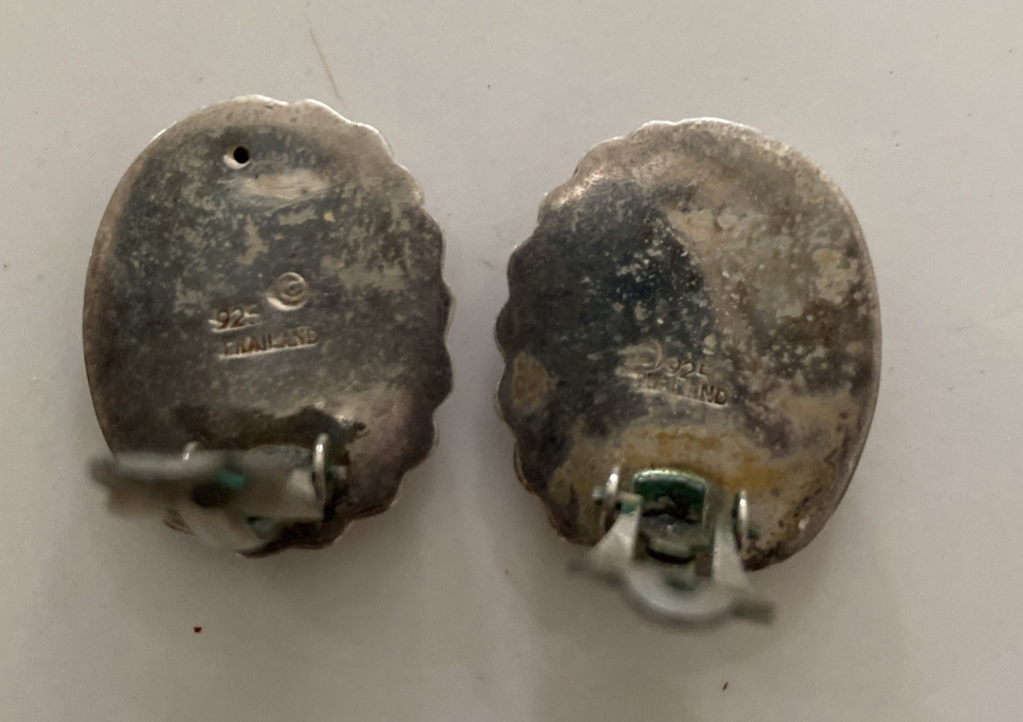 Vintage 925 Sterling Silver Art Deco Clip-On Button Earrings 7.71g Thailand