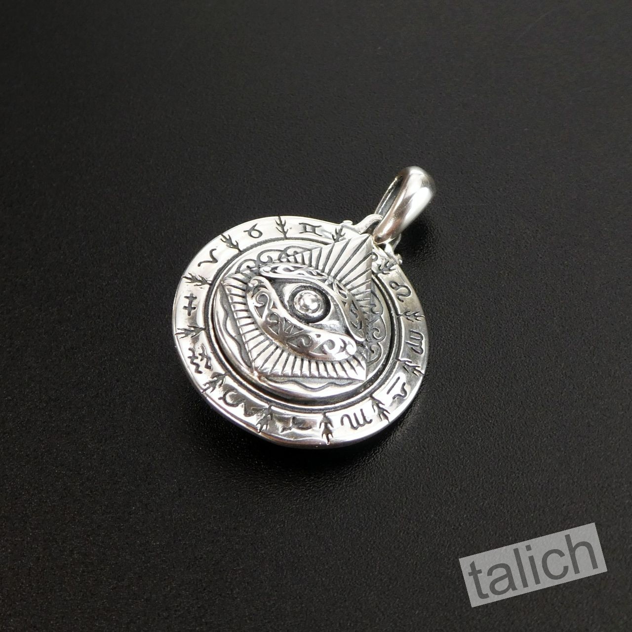 925 Sterling Silver Astrology Zodiac Disc Amulet Pendant All Seeing Eye Spinner