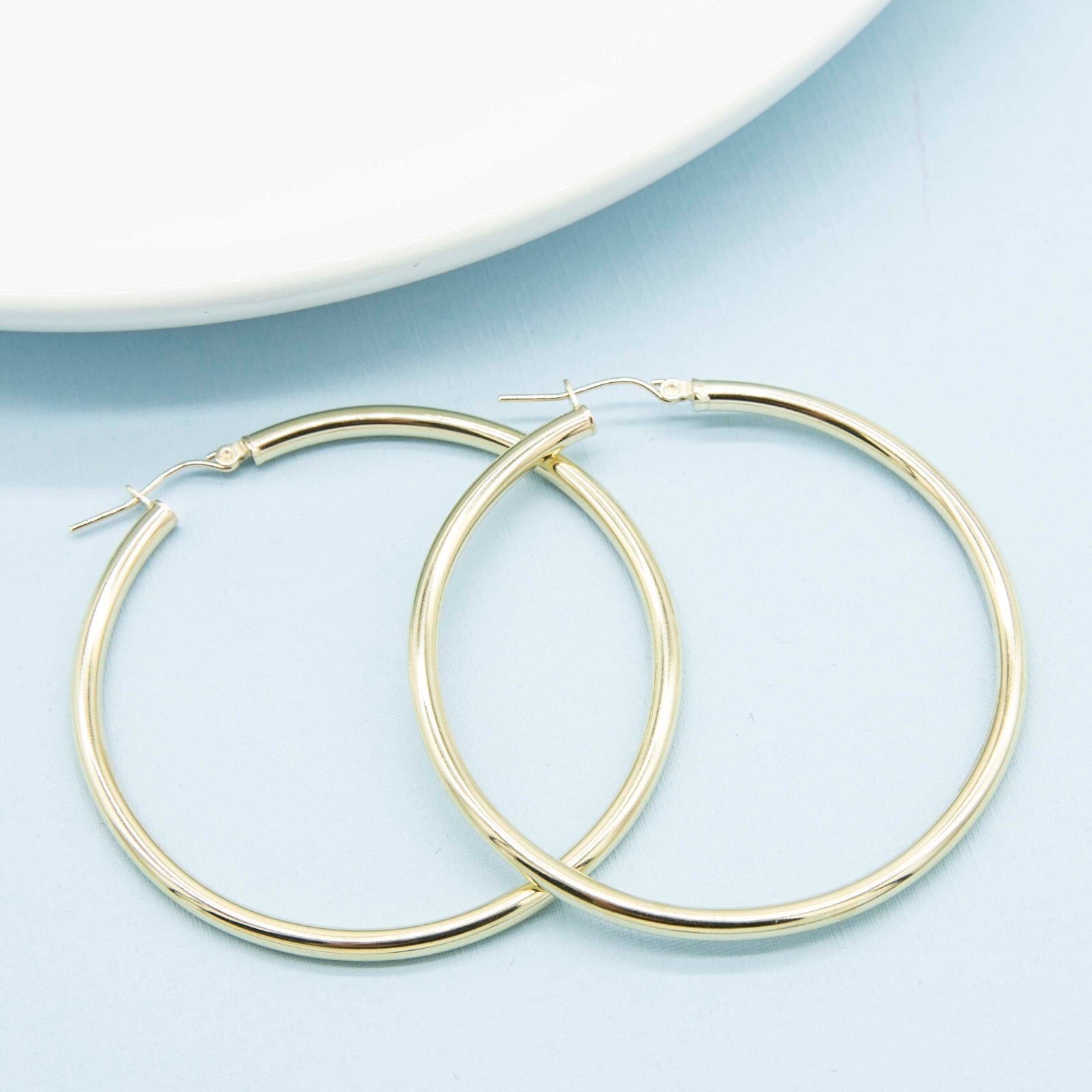 3mm X 55mm 2 1/8″ Shiny Plain Hoop Earrings Real 10K Yellow Gold