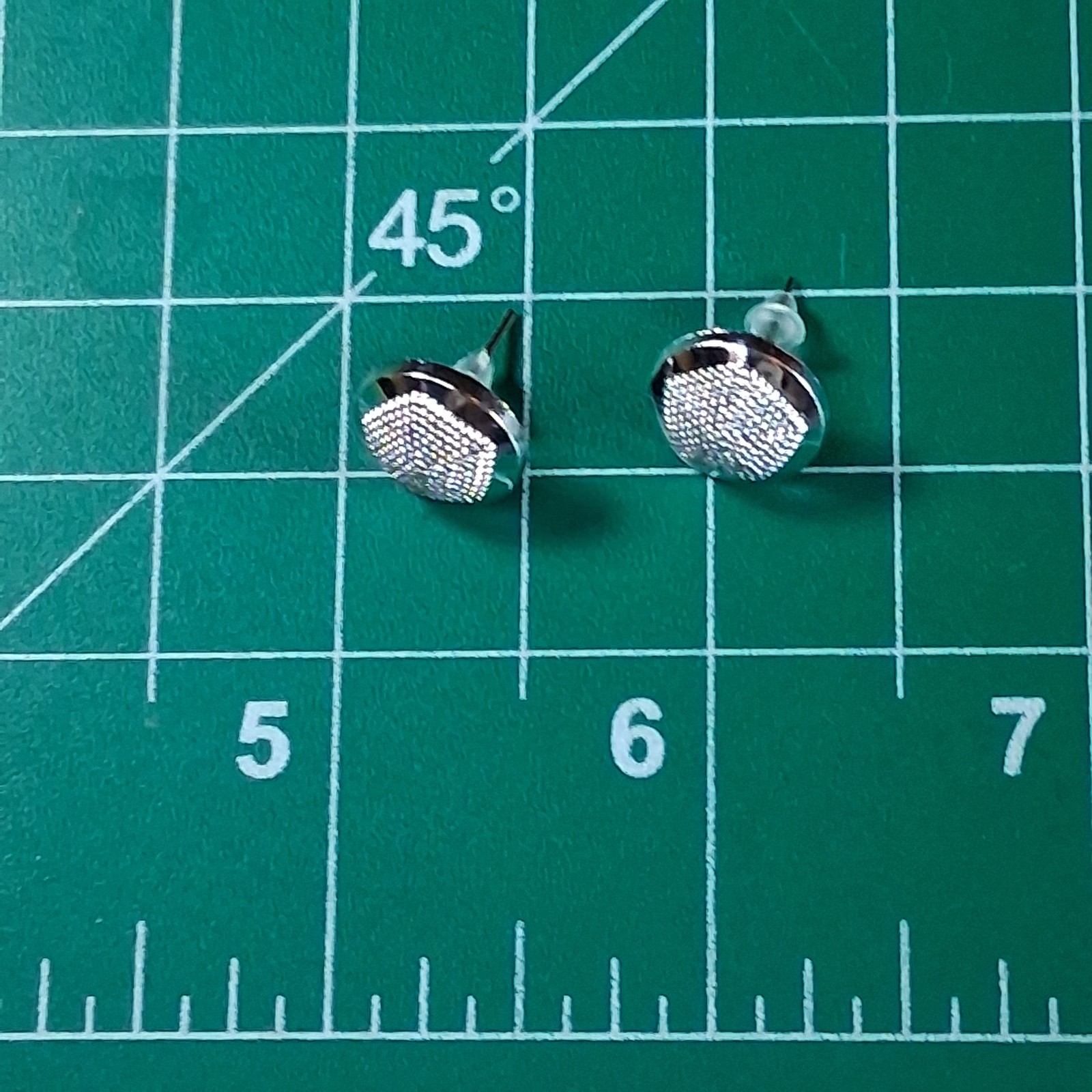 Polished Silver Tone Round Pentagon Textured Stud Earrings
