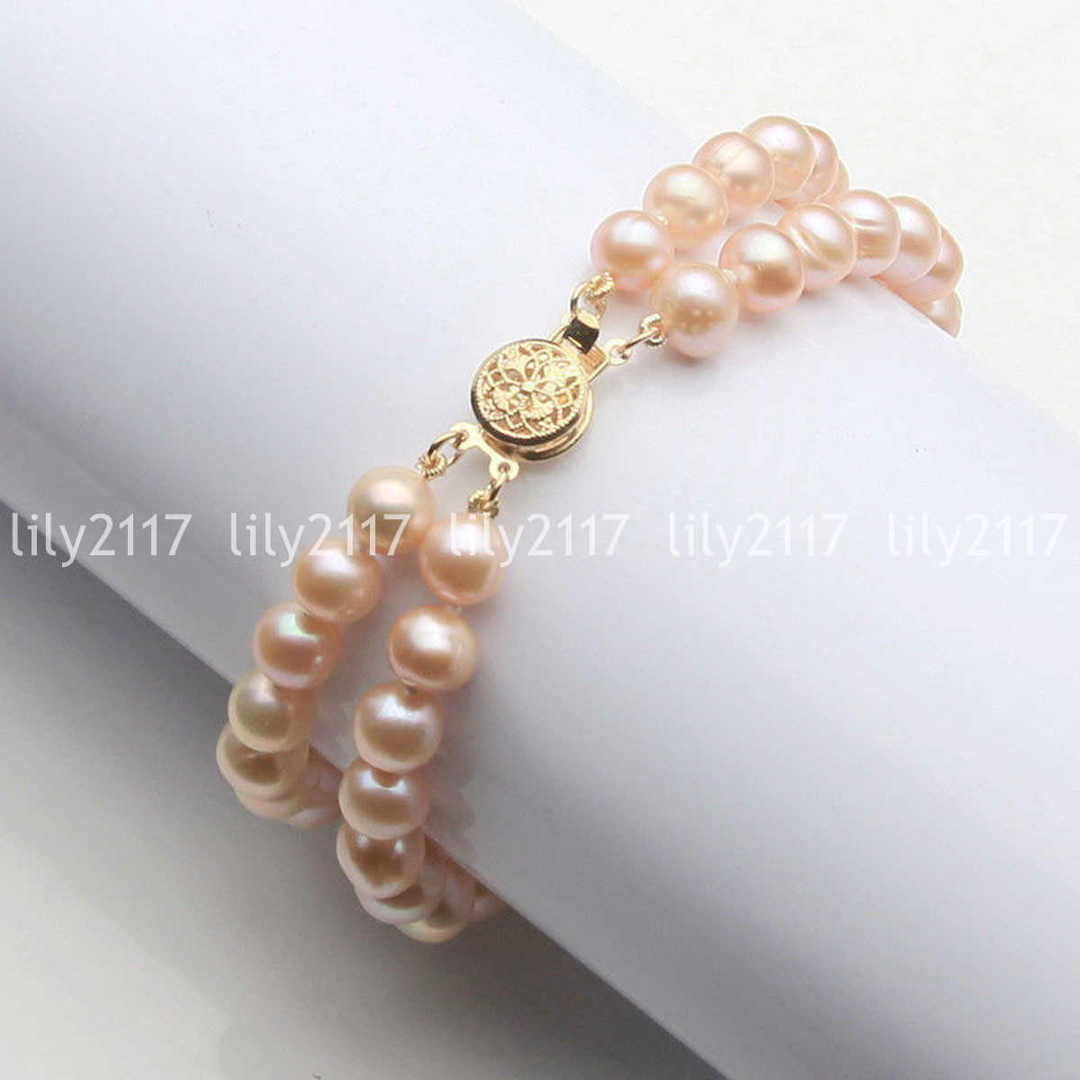 2 Rows Genuine Natural Freshwater Akoya Pearl Beads Bracelet 7.5″ 6-7/7-8/8-9mm