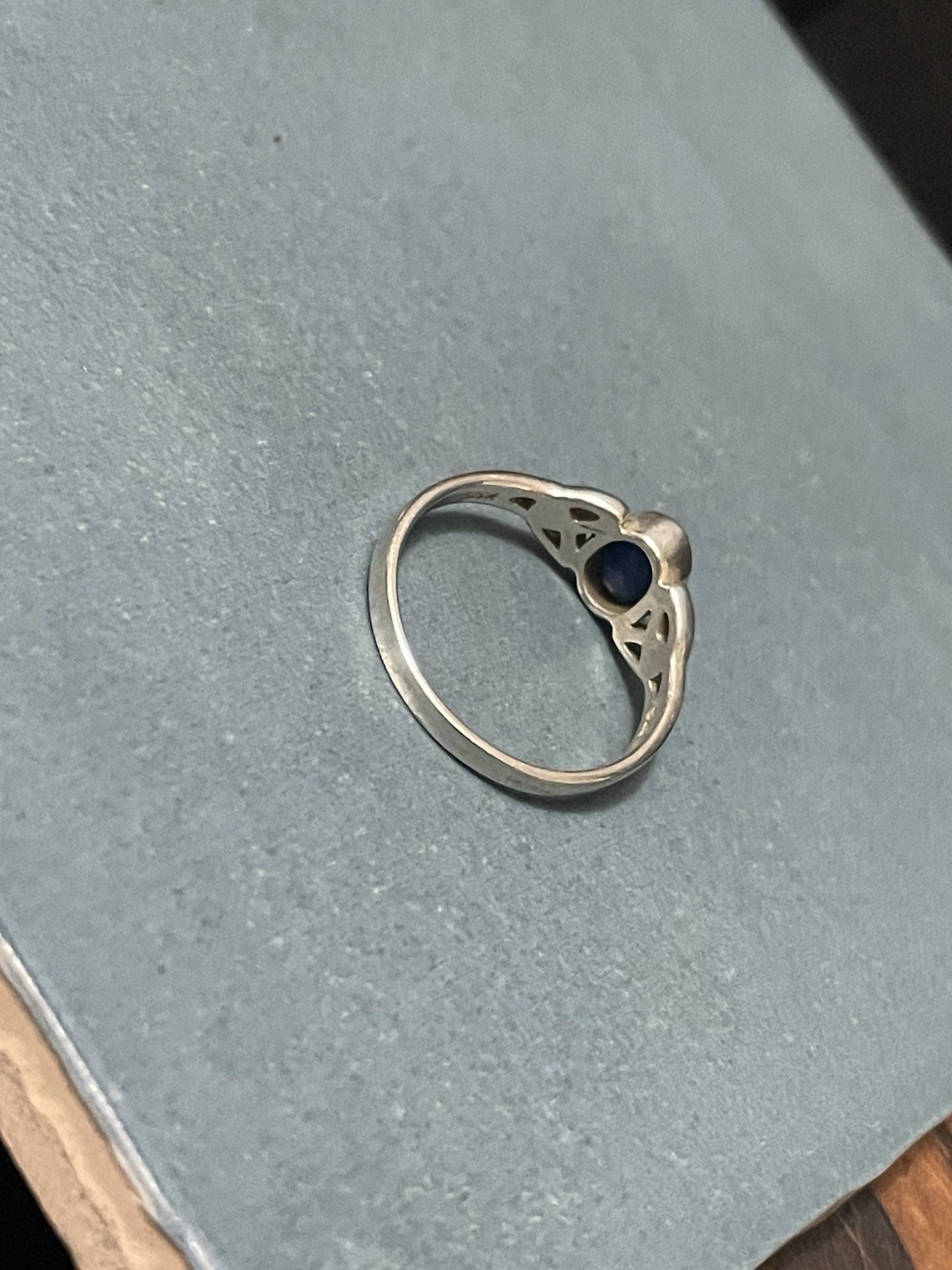 Sterling Silver Blue Sapphire Peter Stone Celtic Style Cocktail Ring Size 8.75
