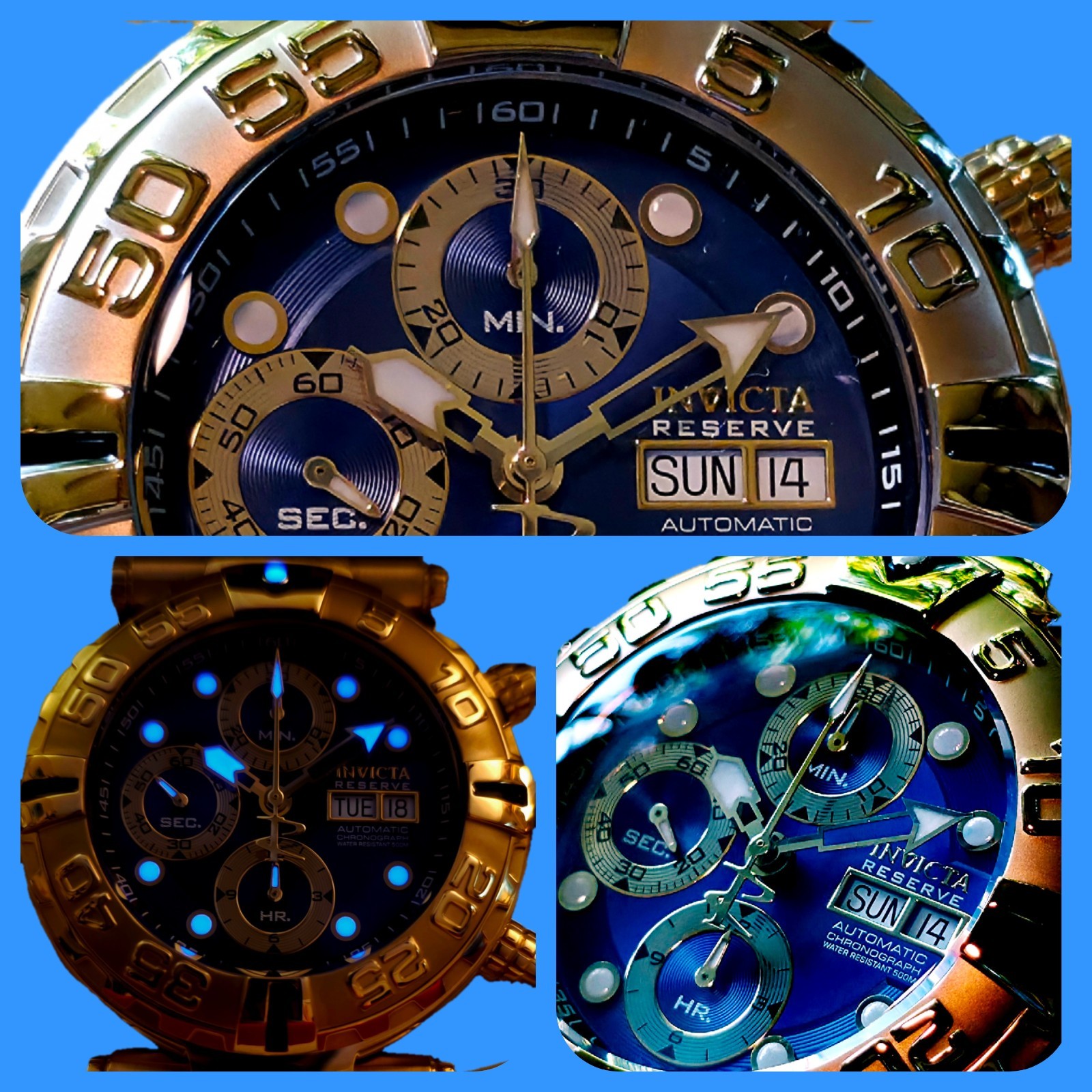 INVICTA SWISS MADE SUBACQUA NOMA I VALJOUX 7750 AUTO CHRONO LE BLUE DIAL & 18KT