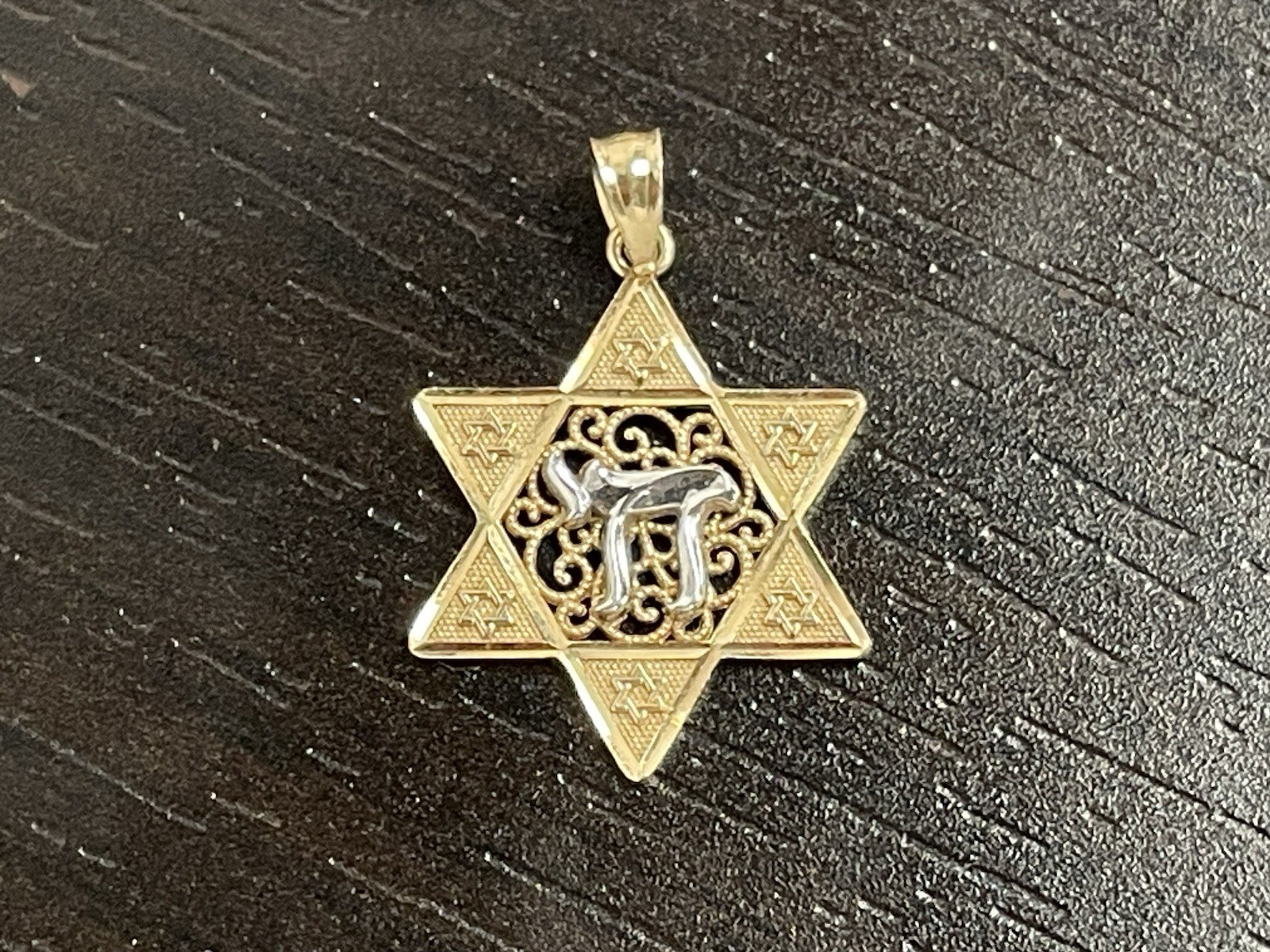 14k Two-tone Gold Polished Star of David Chai Pendant Necklace Mens Womens