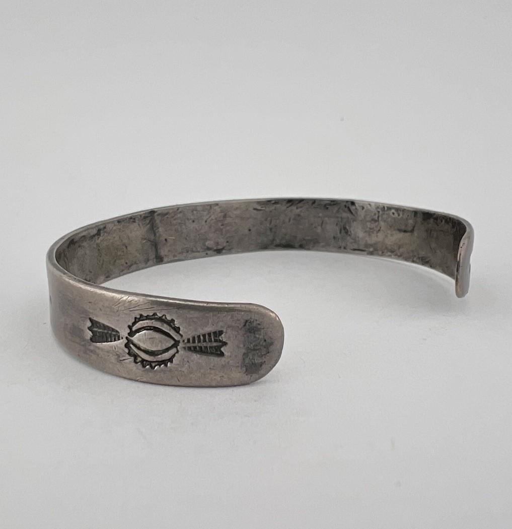 OLD Pawn 1930’s Fred Harvey Navajo Coin Silver Hand Stamped Cuff Bracelet
