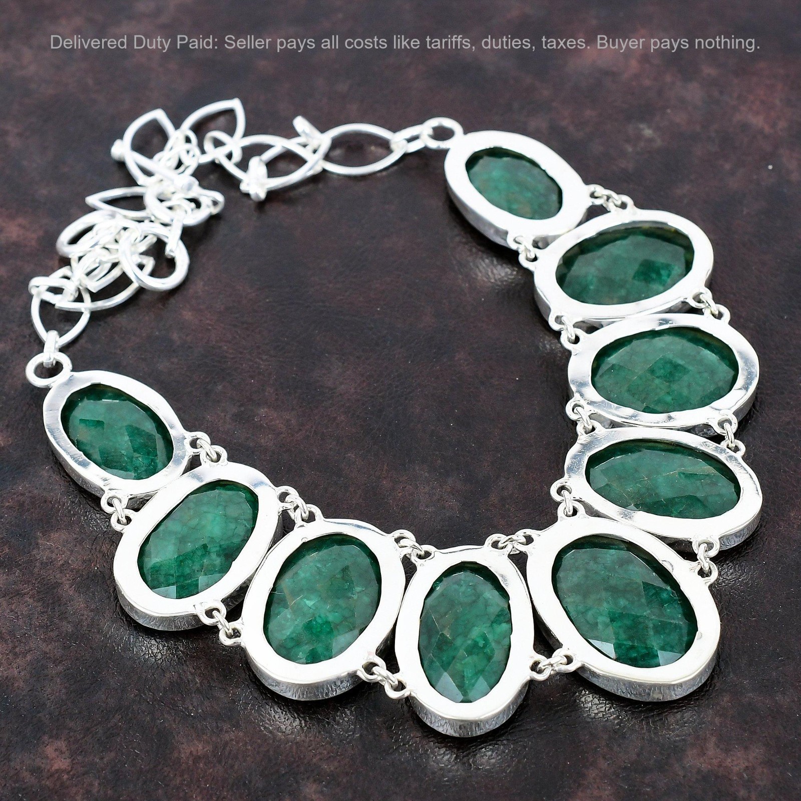 Oval Natural Zambian Emrald Bezel Sister Chain Artisan Boho Necklace 925 Silver