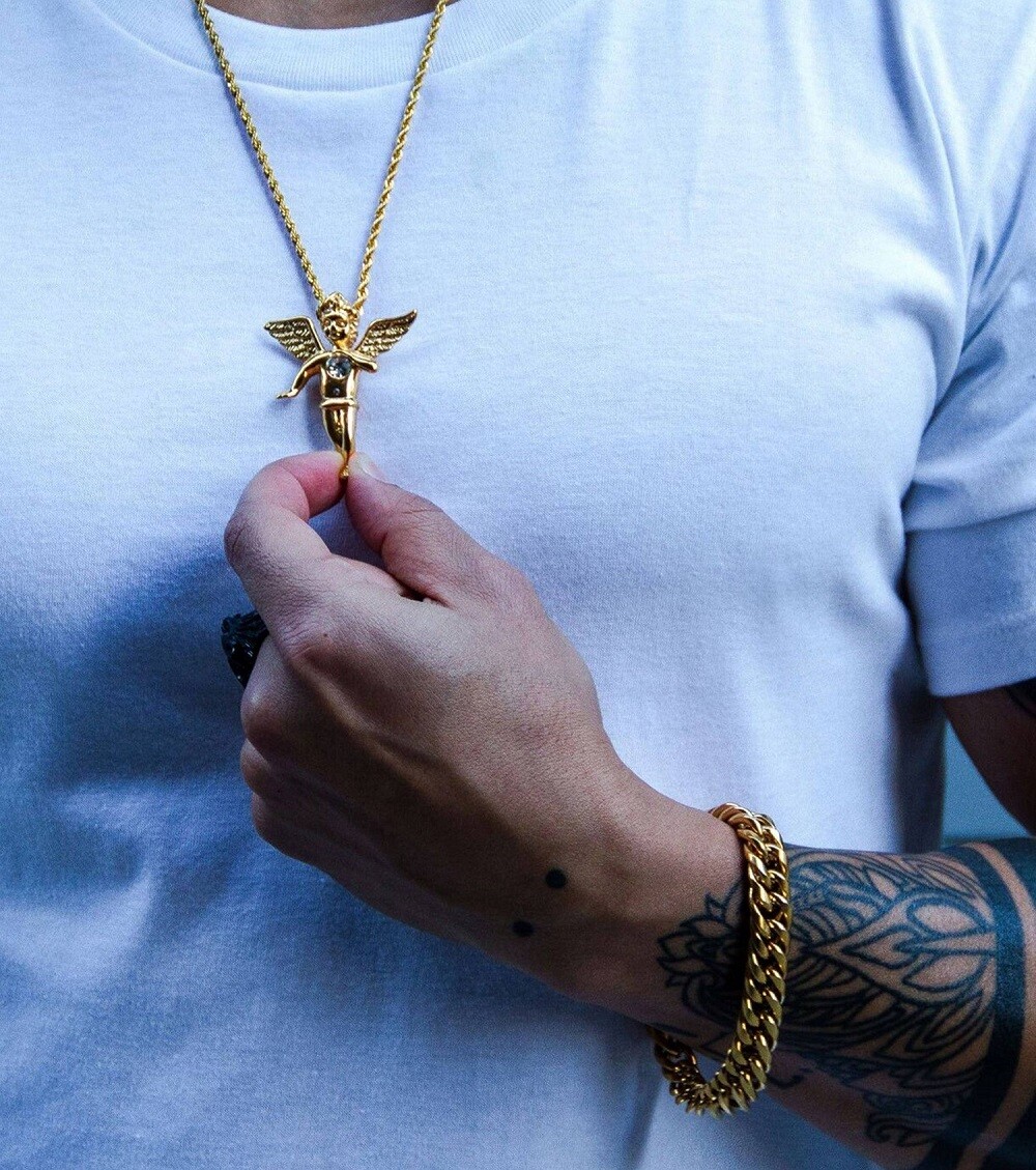 Men’s Miami Cuban Link Bracelet&Chain Combo Set 14K Gold Plated Stainless Steel