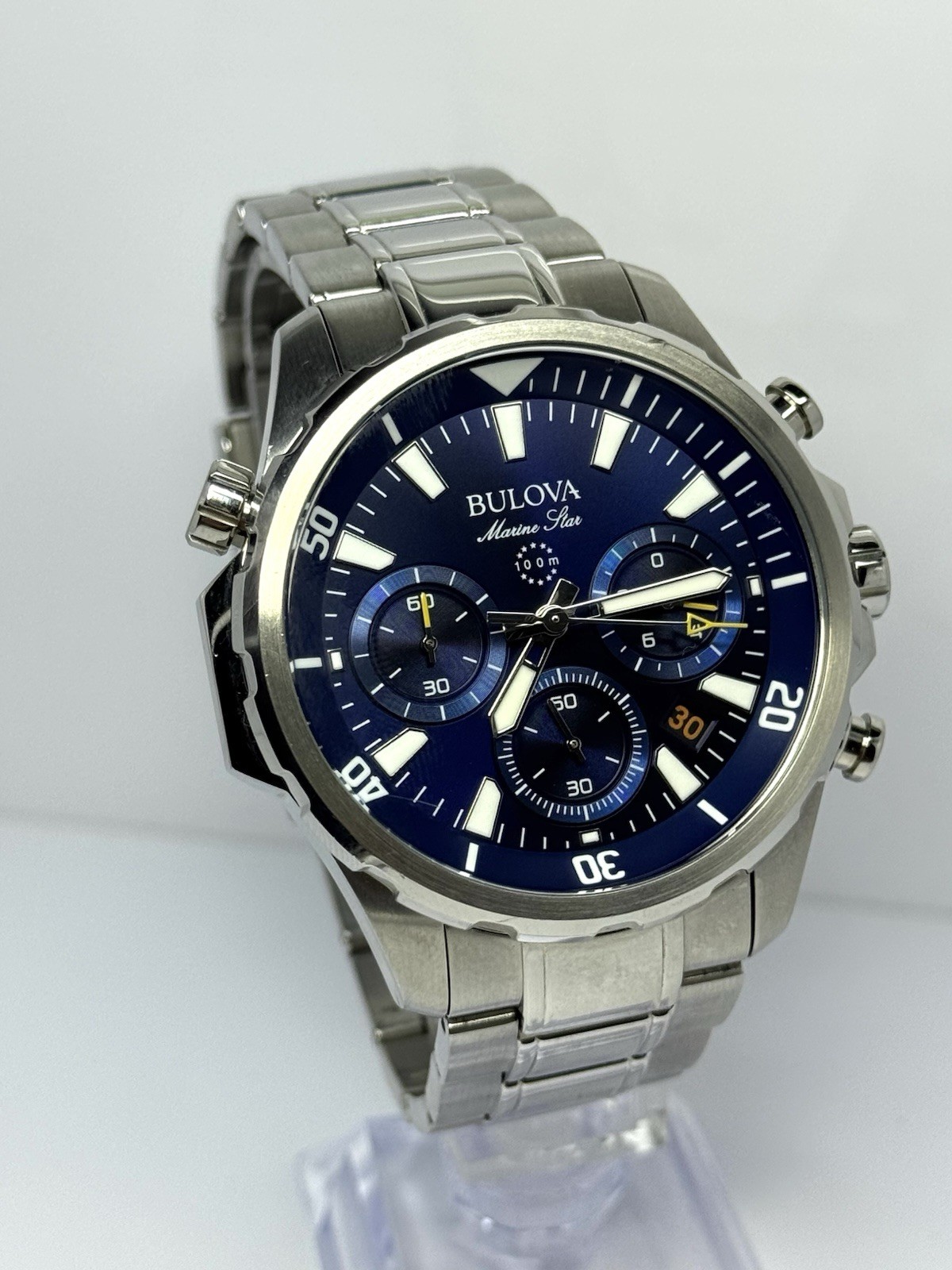 Bulova 96B256 Marine Star Blue Dial Stainless Steel Men’s Quartz Watch 44mm