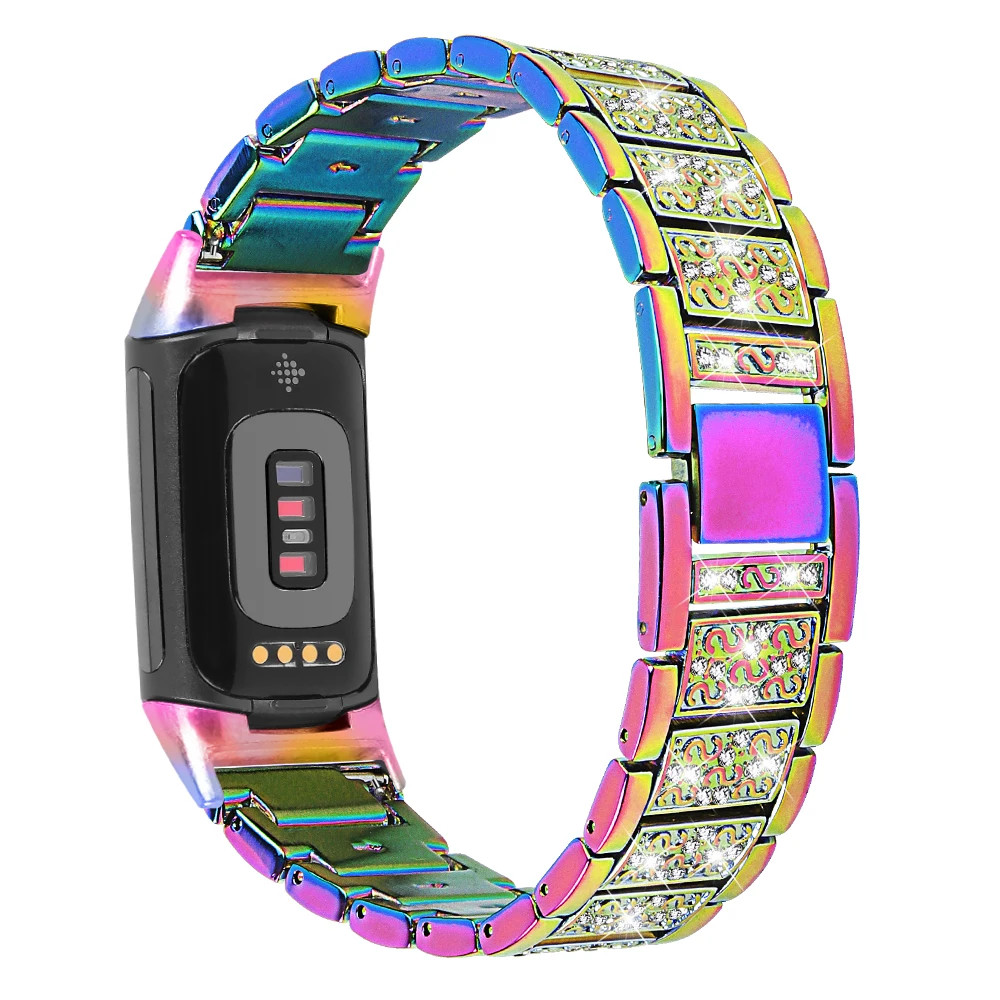 Diamond Stainless Steel Band for Fitbit Charge 6 / Charge 5 Bracelet Metal Strap