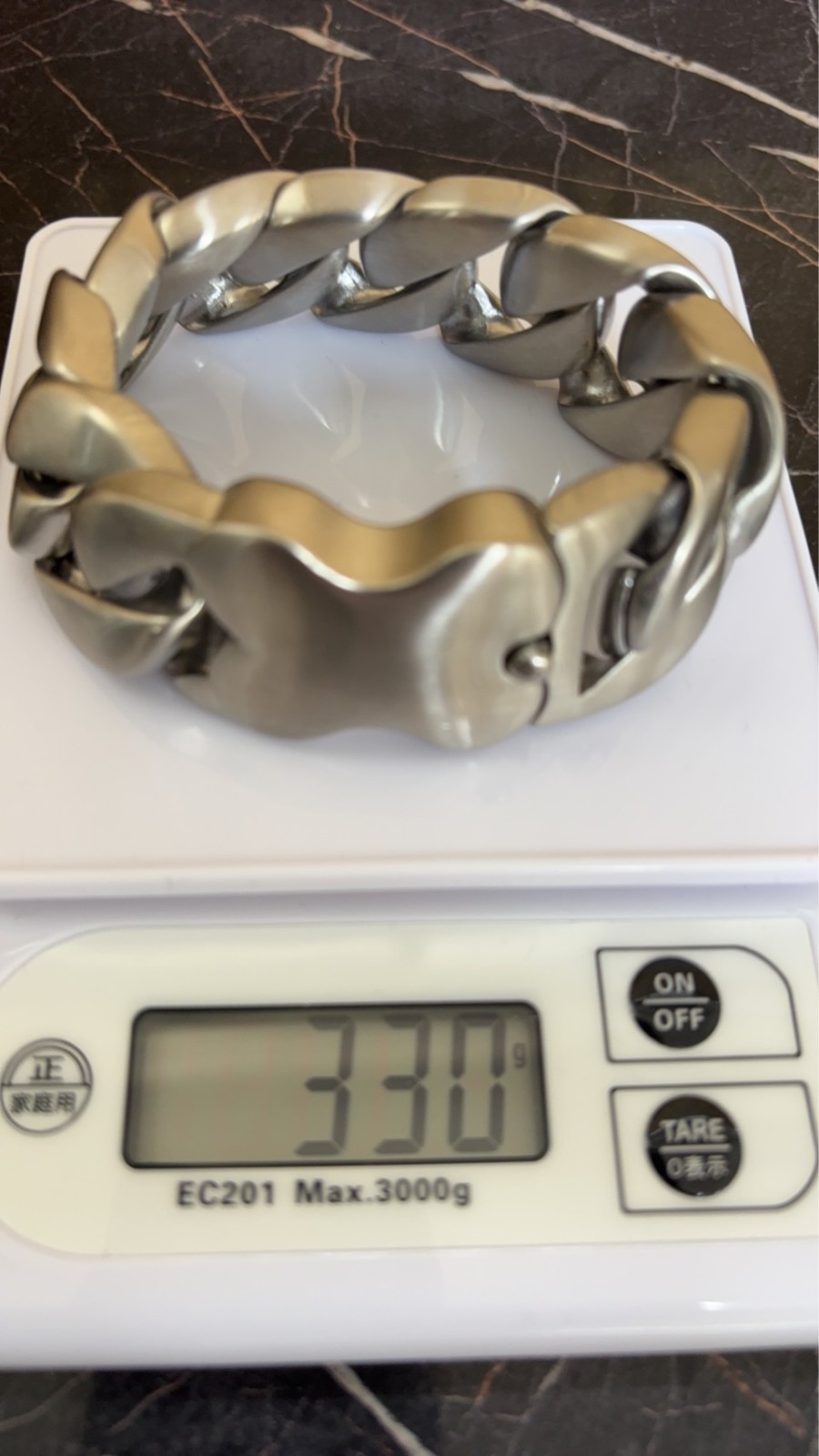 Heavy 330g Chunky Cuban Link Bracelet 9in Matte Silver Tone Massive Biker Men