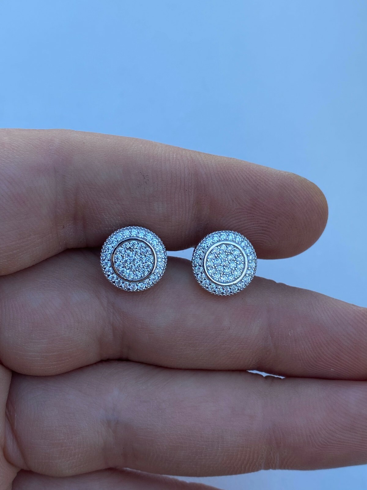 Real 925 Silver Iced Moissanite Hip Hop Men’s Earrings Studs Passes Tester