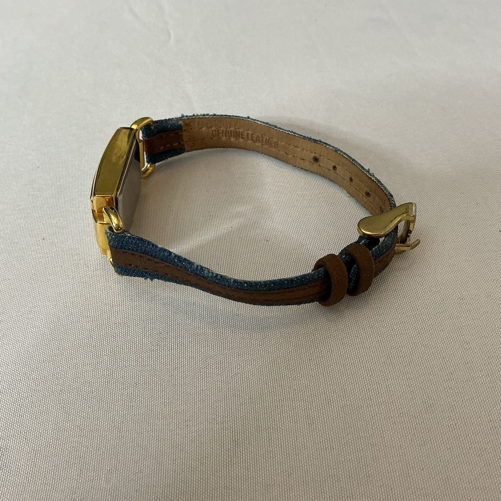 Joan Rivers Classics Watch V377 Denim W/Leather Strap Gold Plate Japanese Mvmt