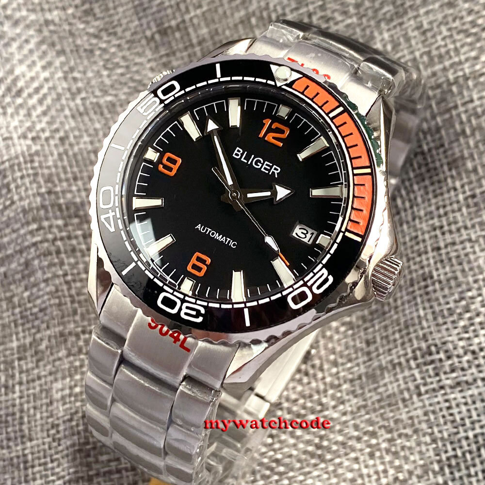 41mm Bliger Black Dial Sapphire Glass NH35A automatic mens watch Steel Bracelet