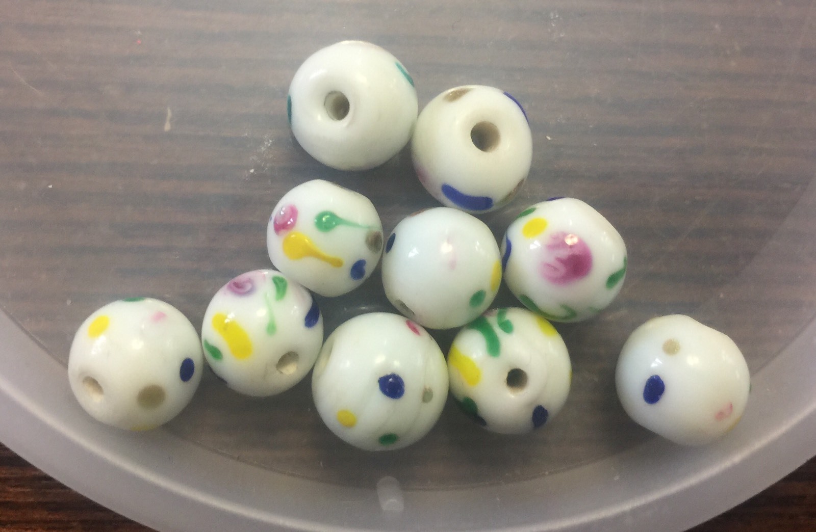 Vintage Japan White Mix Color Cake Mix Confetti Design Round Art Glass Bead Lot