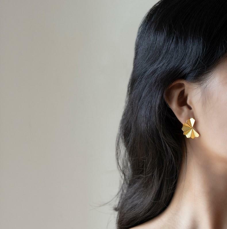 Gold Plated Sterling Silver Geometric Faceted Shapes Stud Earrings Modern Unique