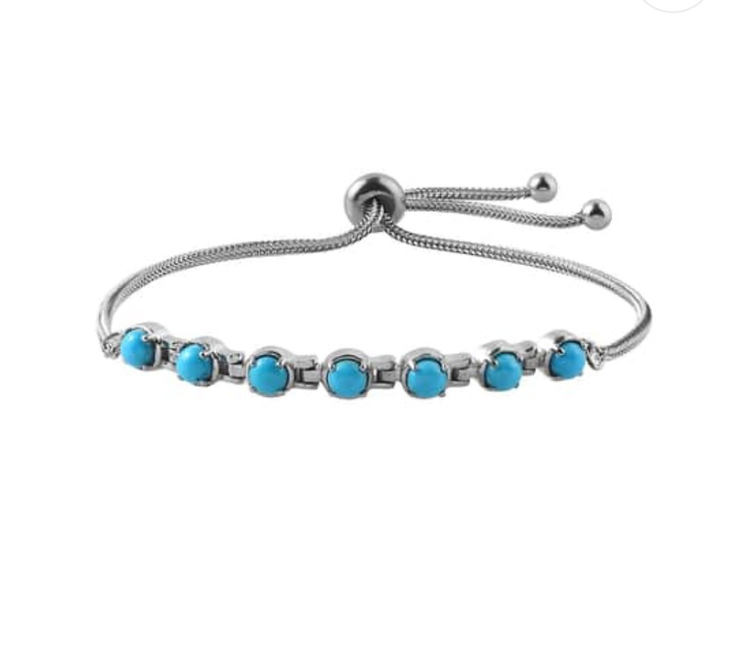 Sleeping Beauty Turquoise Bolo Bracelet In Stainless Steel 1.90ctw