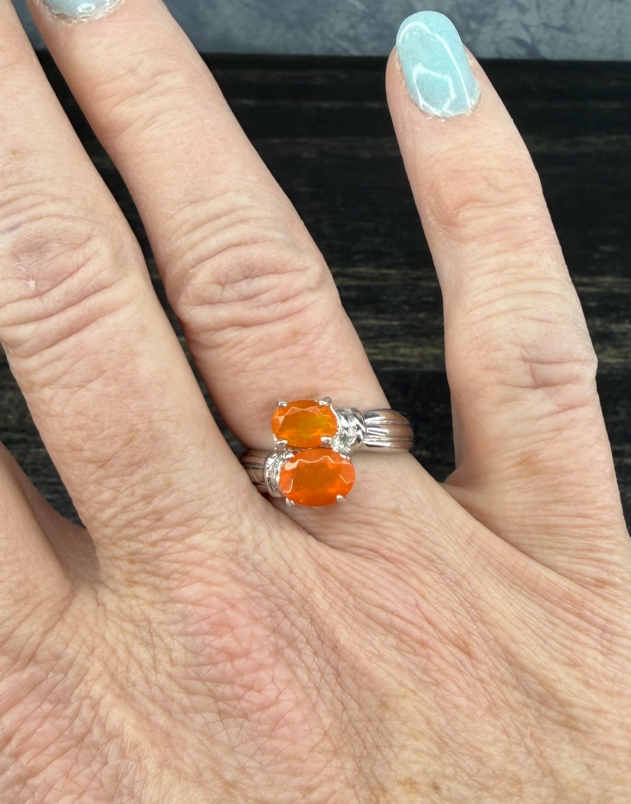 Absolutely Stunning 2CT Orange Fire Opal Bypass Ring 925 Sterling Silver Sz 8