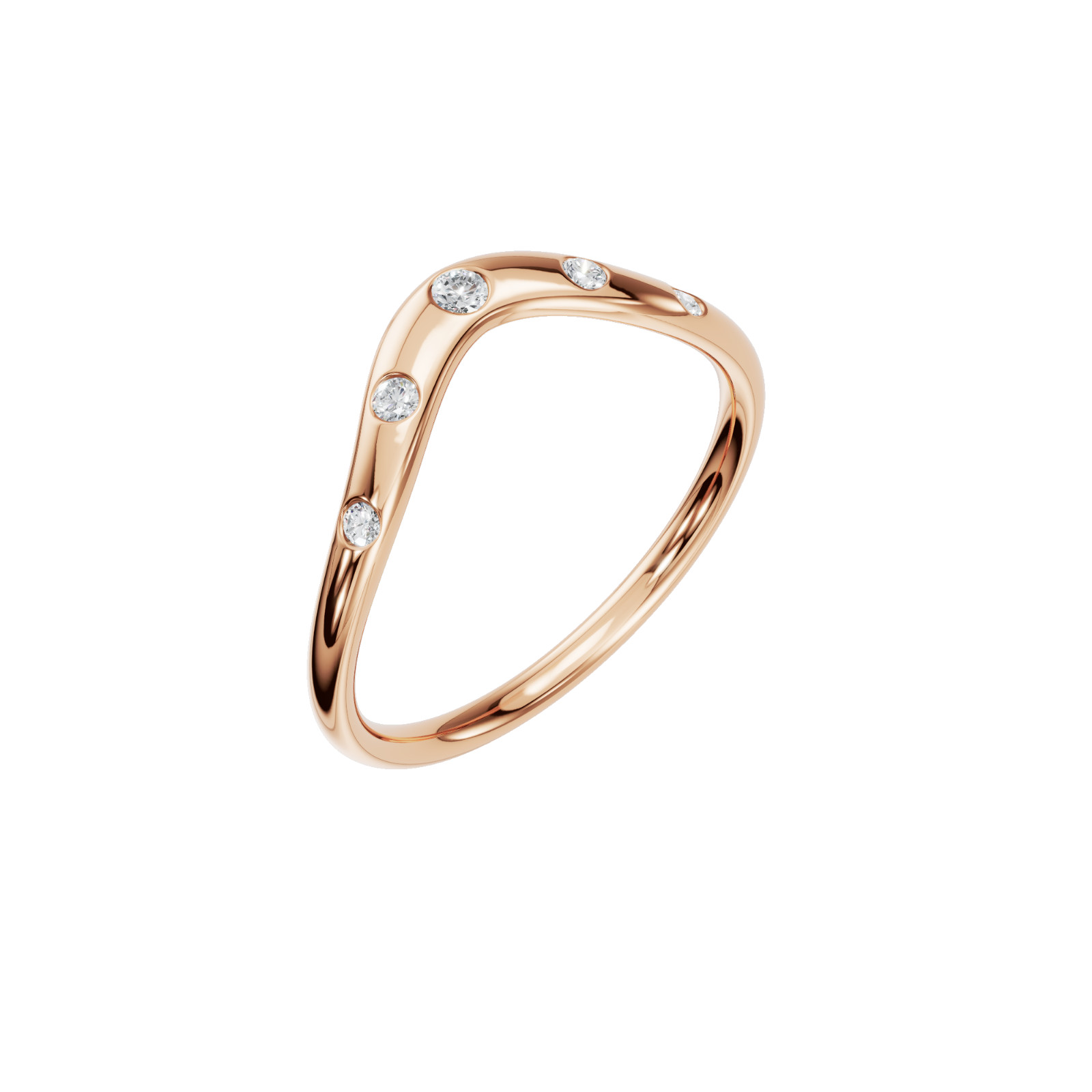 Lab Grown Diamond Wave Ring 14K Yellow Gold Curved Stackable Wedding Band