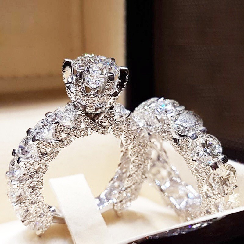 1.5CT Simulated Diamond Promise Ring Set Silver Plated Luxury Bridal Ring Set