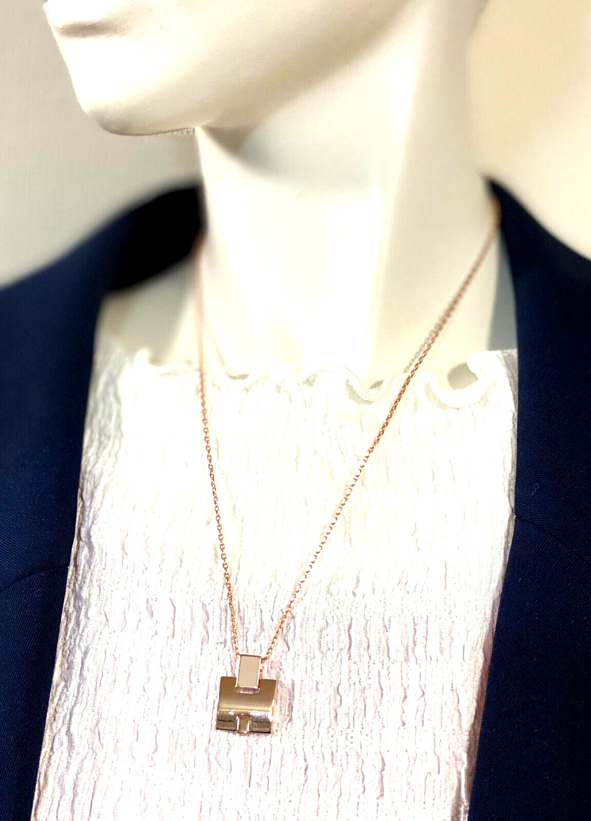 Authentic HERMES Pandan H Logo Pattern Necklace Gold 48cm #3516