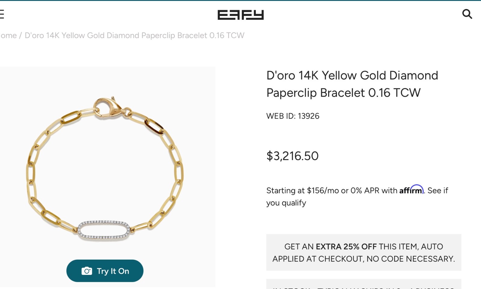 effy 14k diamond bracelet 7″ paperclip D ORO OVAL YELLOW GOLD WHITE GOLD chain