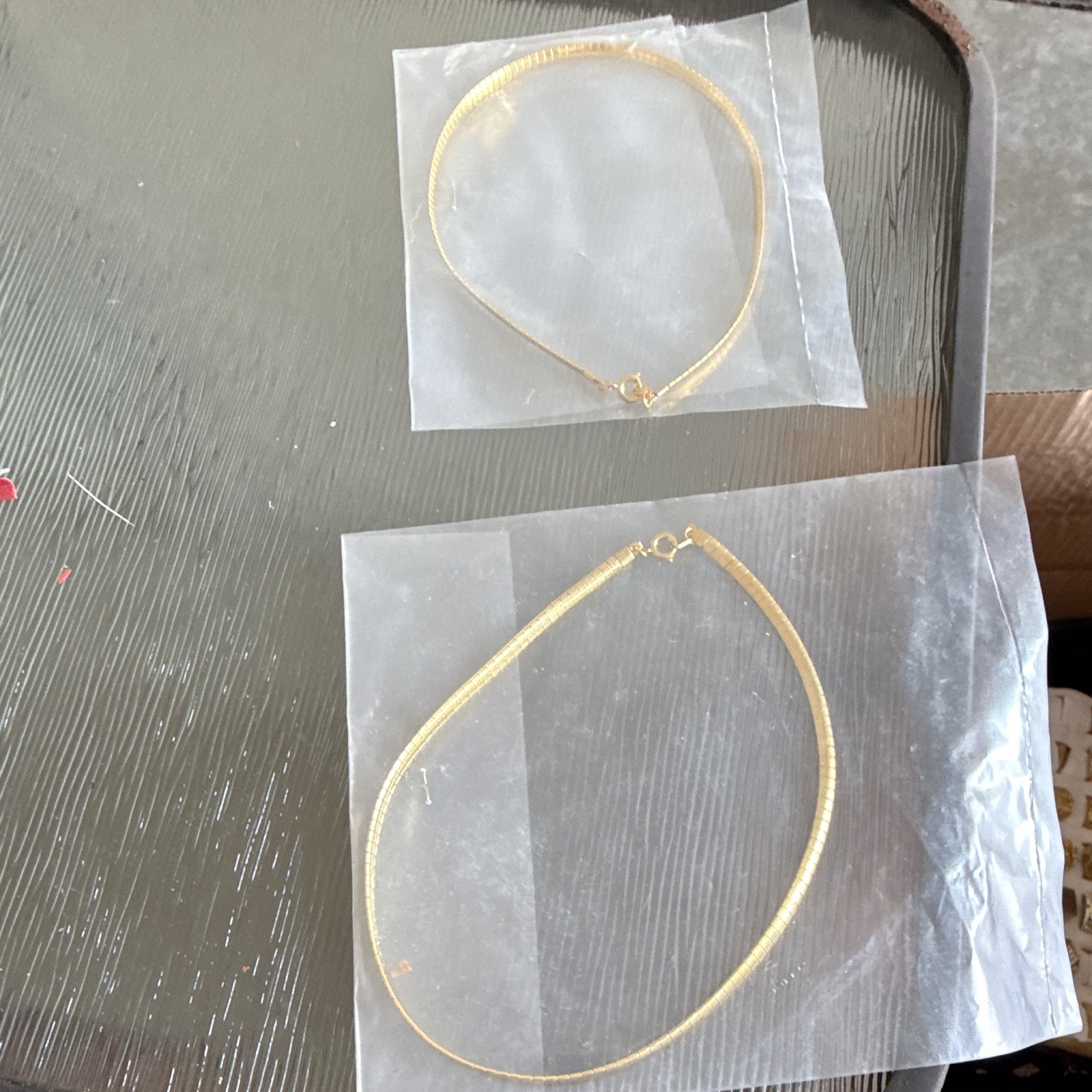 Lot of 2 Gold-Tone Snake Chain Necklaces w/ Lobster Clasp, No Stone