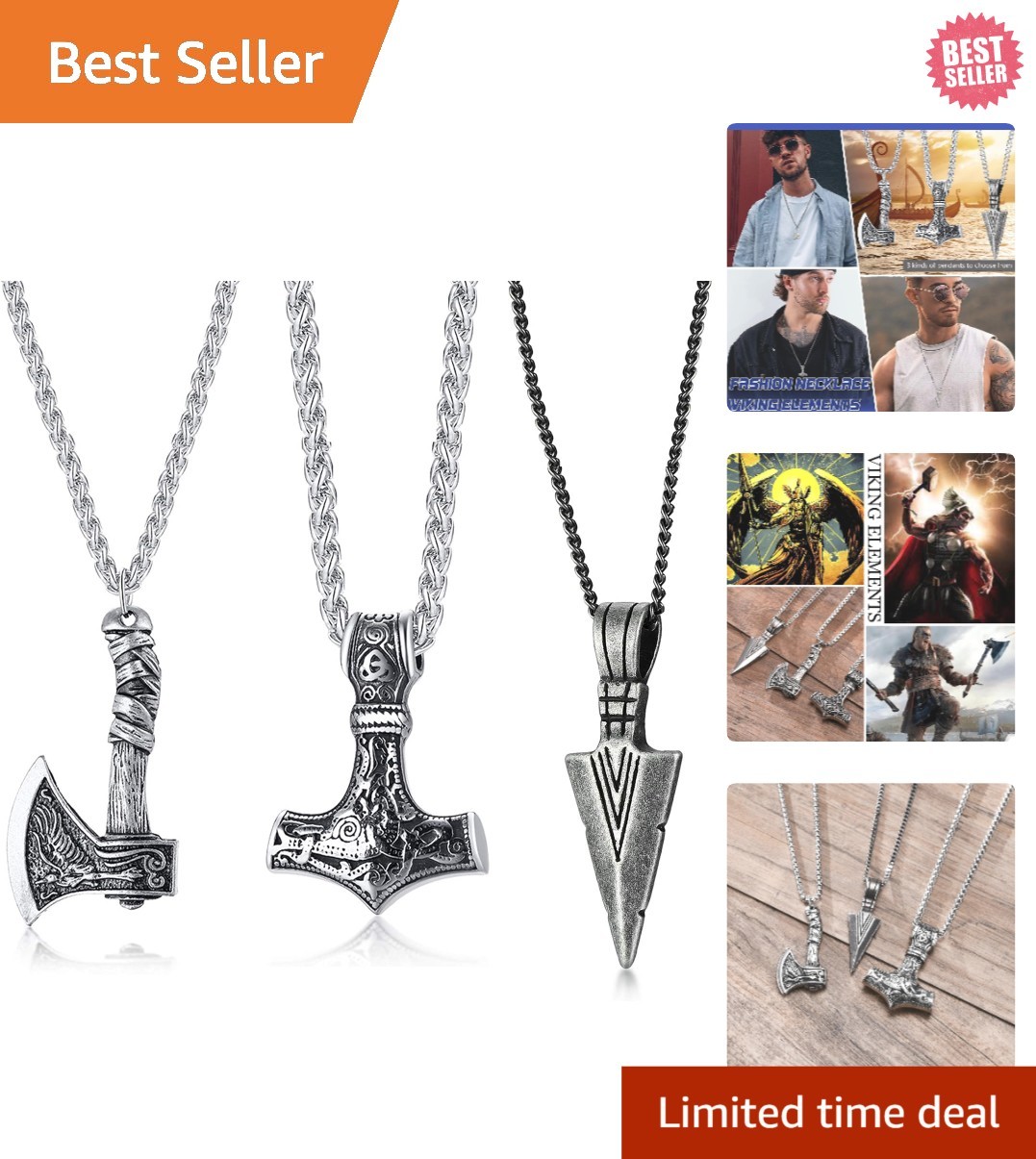 Meaningful 3-Piece Viking Necklace Set: Protective Amulets for Everyday Use