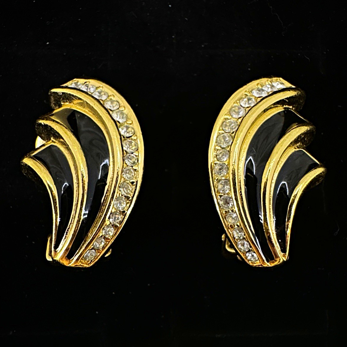 Vintage Christian Dior rare patented with gold-tone,black enamel and rhinestones