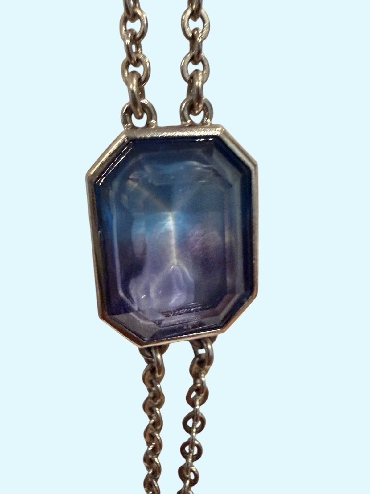 Chanel Multi-Strand Satoir Necklace With Blue Iridescent Crystal Chicklet Stones