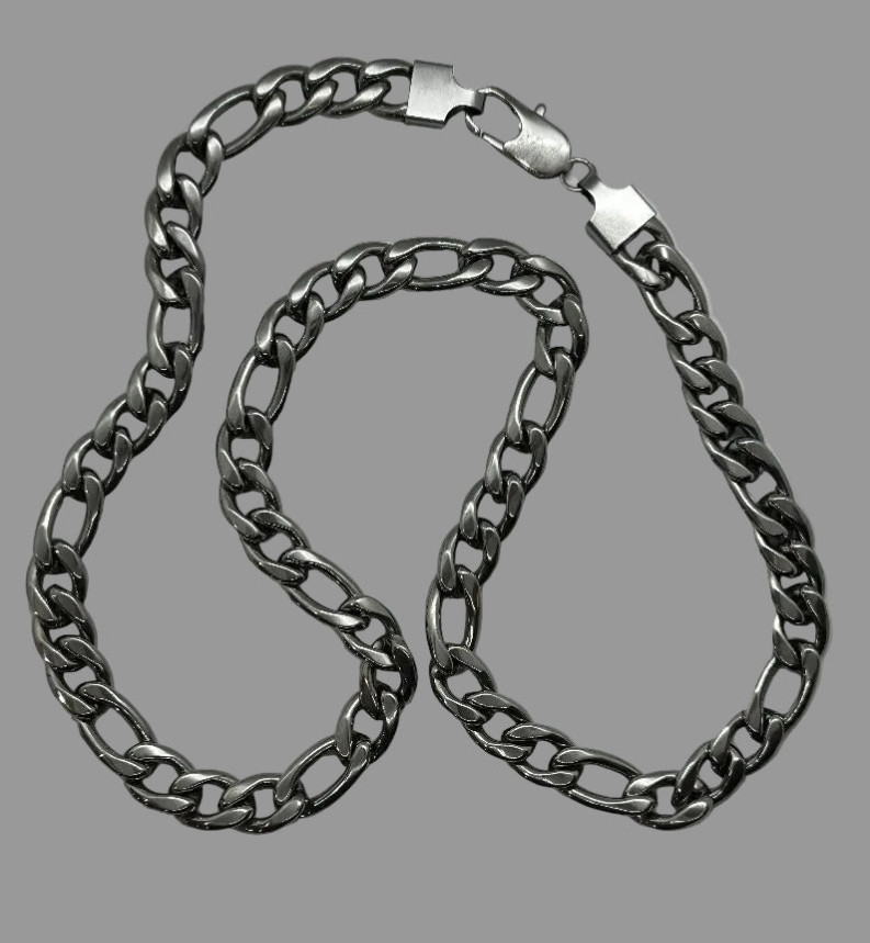 Stainless Steel Figaro Chain Necklace 11mm Lobster Claw Clasp / 16