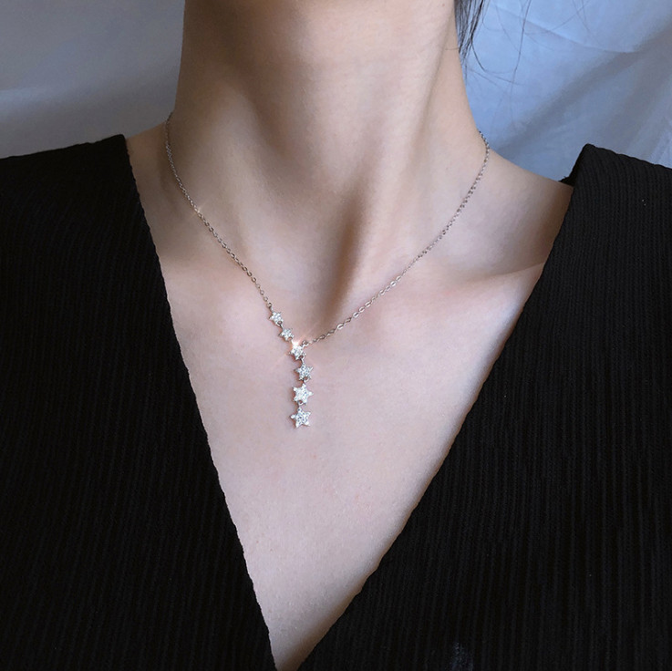 925 Sterling Silver Star CZ Drop Y Lariat Pendant 16+2″ Necklace Choker Box D31