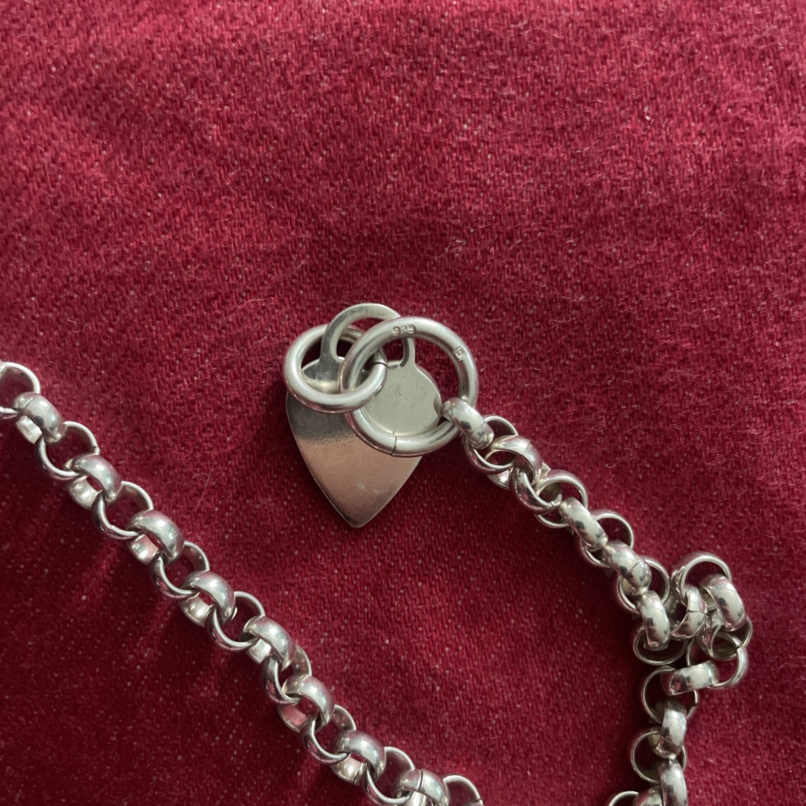 Solid Sterling Silver Chain Link Heart Tag Necklace, 45 grams, 17 1/2