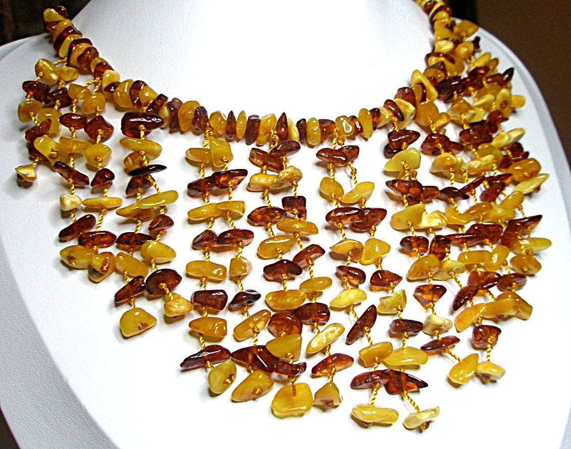 Genuine Baltic Amber Boho Necklace, Cognac, Egg Yolk Butterscotch, 48 cm 18.89”