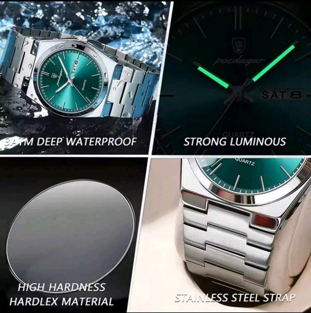 Men’s Luminous Waterproof Calendar Stainless Steel Quartz Watch Bus
