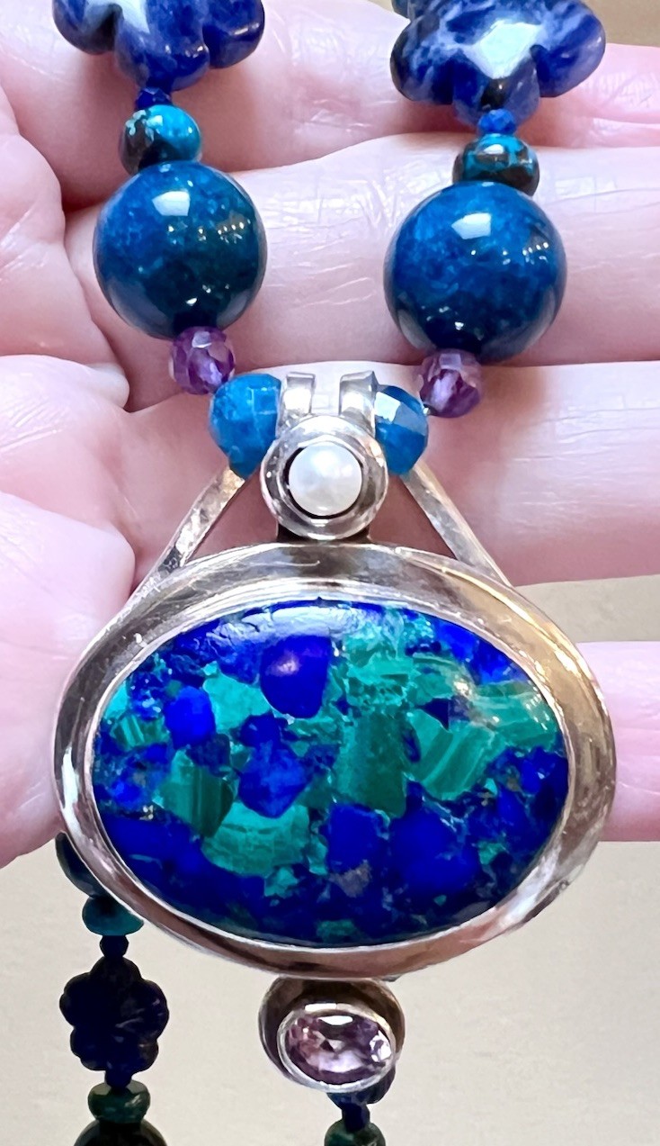 GORGEOUS Artisan Sterling Silver Azurite, Chrysocolla, Lapis, Etc. Necklace